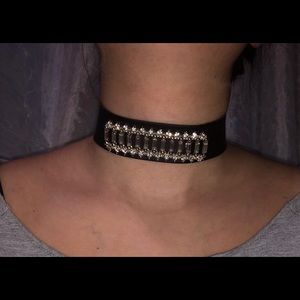 Black Rhinestone Faux Leather Choker